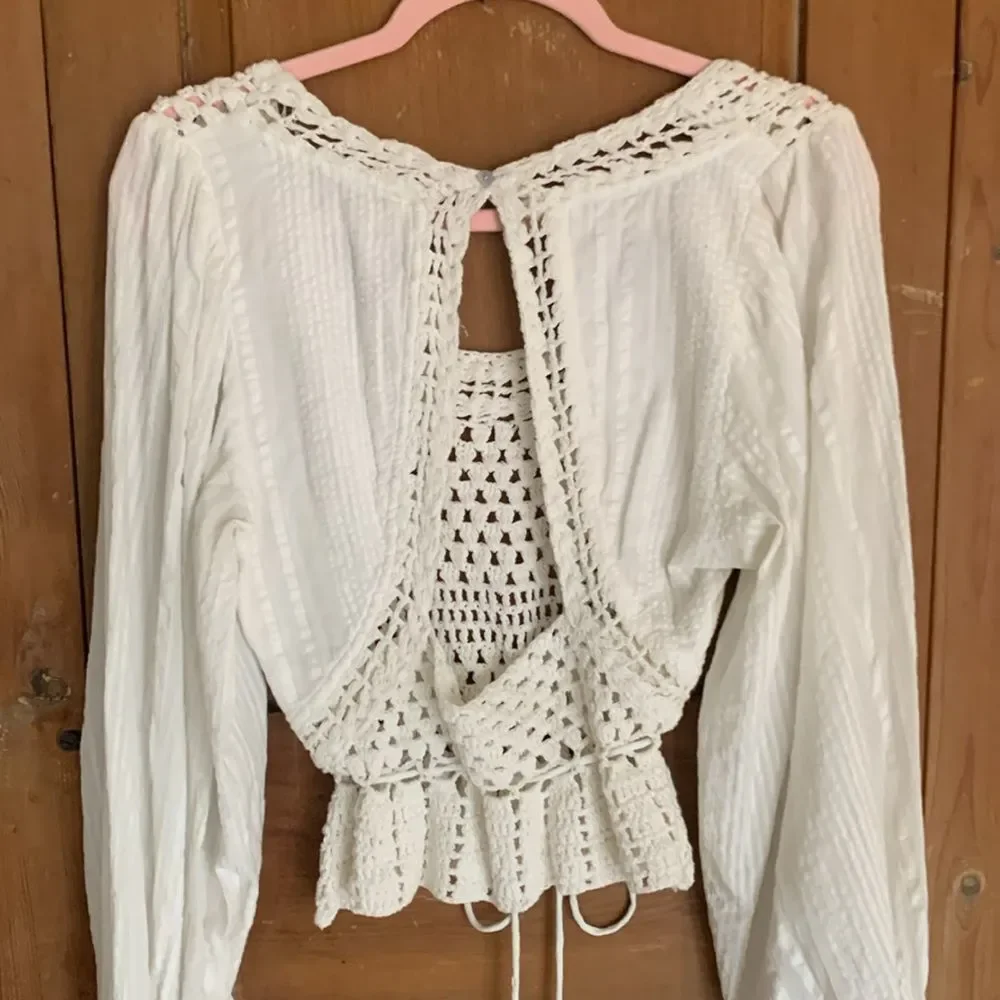 Free People Megan ivory crocheted long sleeve top NWT